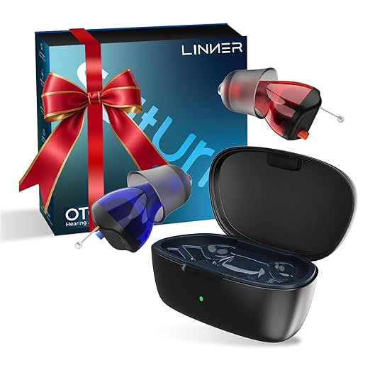 LINNER Saturn 2025 OTC Hearing Aids for Senior & Adult, Rechargeable Amplifiers with Comfort Design, Noise Cancellation for Aid & Assist Hearing, Discreet & Nearly Invisible In-Ear Device (Black)