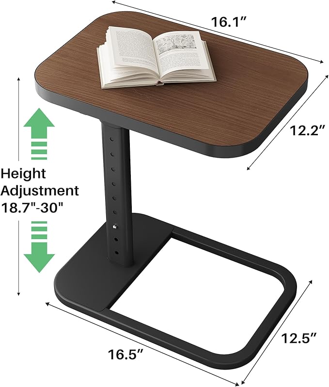 Kitstorack Upgraded TV Tray Table with Panel Lock, 90° Flip-Over Design & Adjustable Height, Sofa Arm Side Table for Eating, Laptop, Couch, Bed, or Small Spaces, Espresso