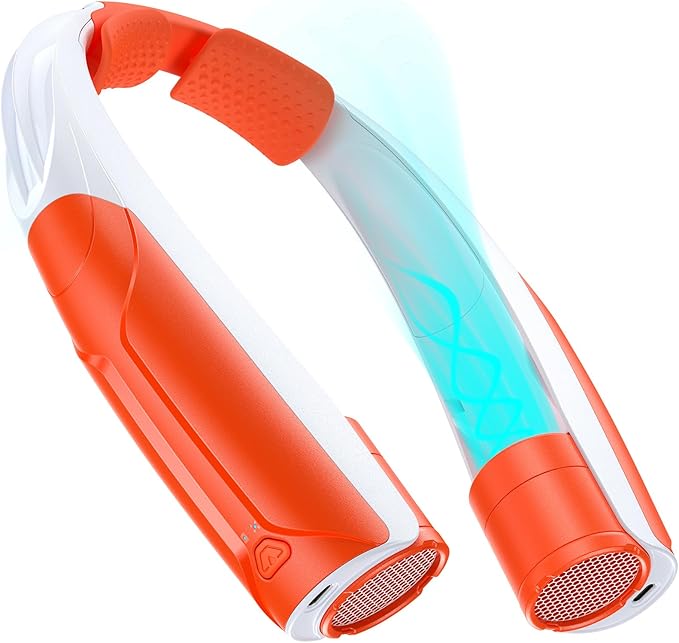 AaoLin Portable Neck Fan with 6000mAh Battery, USB-C Rechargeable, Orange Hands-Free Personal Fan 6 Speeds, 6-20Hrs Cooling for Outdoor Sports/Gym/Office, Adjustable 11oz Lightweight, Neck Cooler