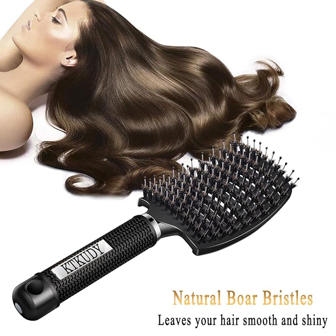 Detangling Brush for Women & Kids, Wet & Dry Hair, All Hair Types | Less pulling & breakage, Boar bristles tame frizz & add shine, Vents for faster blow-drying, Lightweight 4 oz, Non-slip grip