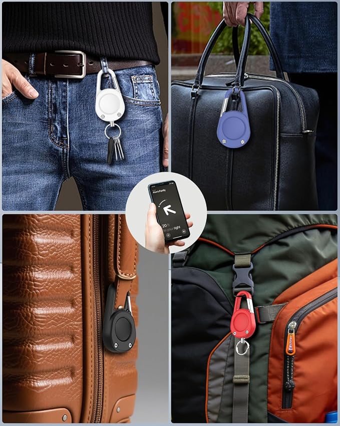 for Airtag (1st & 2nd Gen) Keychain,IPX8 Waterproof AirTag Holder with Carabiner,Hard PC,Lock Clip,Universal Wheel Keyring,Air Tag Keychain for Apple Airtag (Black 1 Pack)