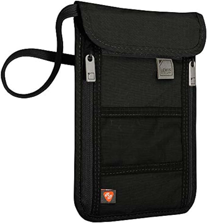 Lewis N. Clark RFID Blocking Stash Neck Wallet, Travel Pouch + Passport Holder for Women & Men, Black