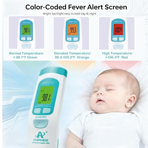 Non-Contact Medical Grade Forehead Thermometer, White | For Adults, Kids, Baby, Touchless Infrared, 1-Sec Reading, Fever Alarm