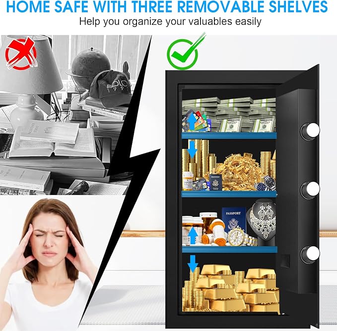 6.1 Cuft Large Fireproof Safe for Documents, Digital Security Personal Safety Box with Programmable Keypad, Spare Keys and Removable Shelf, Anti-Theft Fire Safe Box for Home Money Firearm Medicine