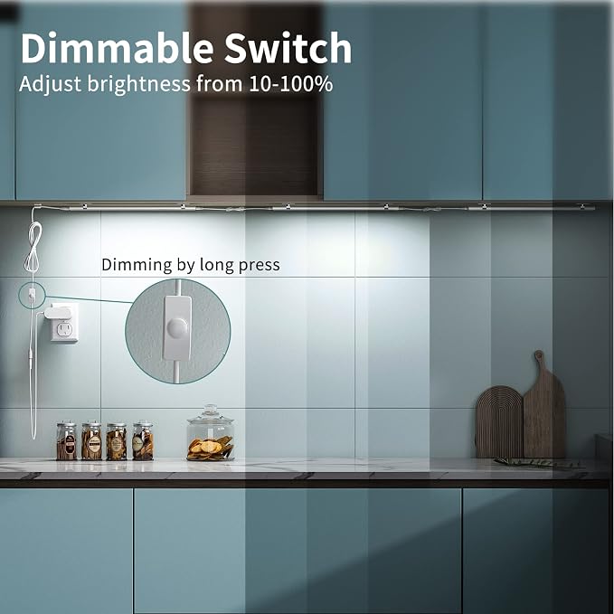 ASOKO Under Cabinet Light Plug in, Dimmable 5000K, 4 Pack 12 inch