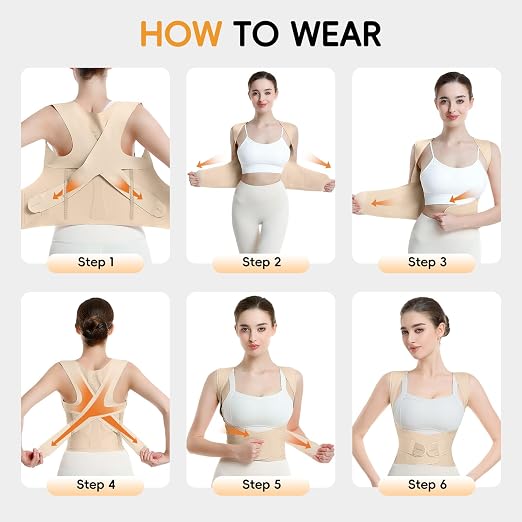 babaka Posture Corrector for Women, Invisible Lightweight Adjustable Back Brace for Upper and Lower Back Pain Relief, Hunchback, Hump, Scoliosis, Thoracic, Spine Corrector Under Clothes (Beige, Medium, Waist: 29''-35'')