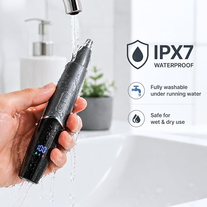 5-in-1 Rechargeable Nose & Ear Hair Trimmer - IPX7 Waterproof Dual Edge Grooming Kit for Men & Women, Perfect for Hair Removal of Nose, Eyebrows, Beard, Bikini, and Facial Hair (Space Gray)