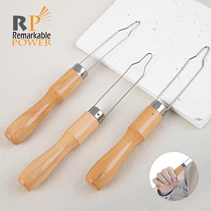 RP Remarkable Power, 3 Pack Button Hook Assist Device with Easy-Grip Wooden Handle Buttons Zipper Pull Helper Clothing Buttoning Aids for Shirts Coats