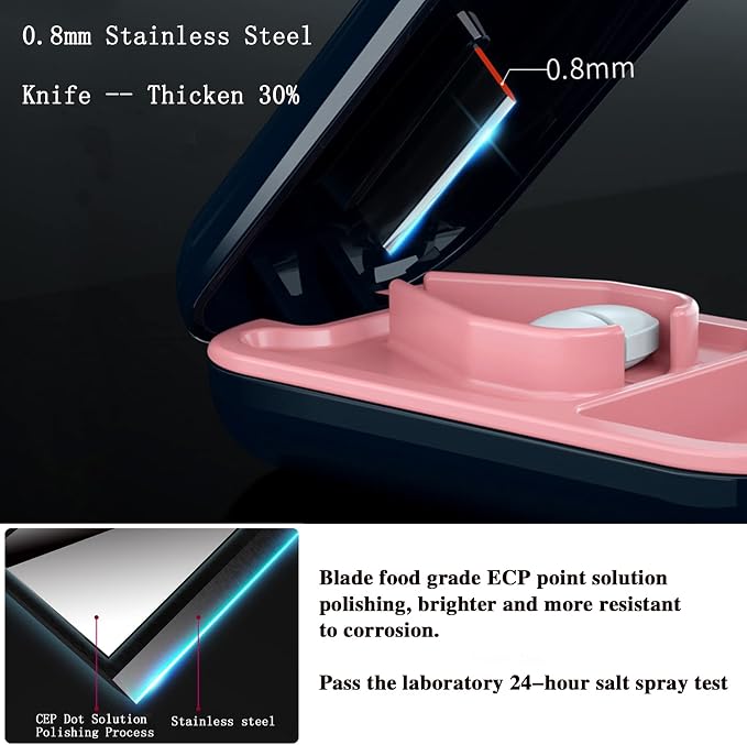 Pill Cutter, Pill Splitter Cutting Small or Large Pills in Half, Pill Crusher Cuts Pills, Vitamins, Tablets, Stainless Steel Blade, Travel Sized Pink