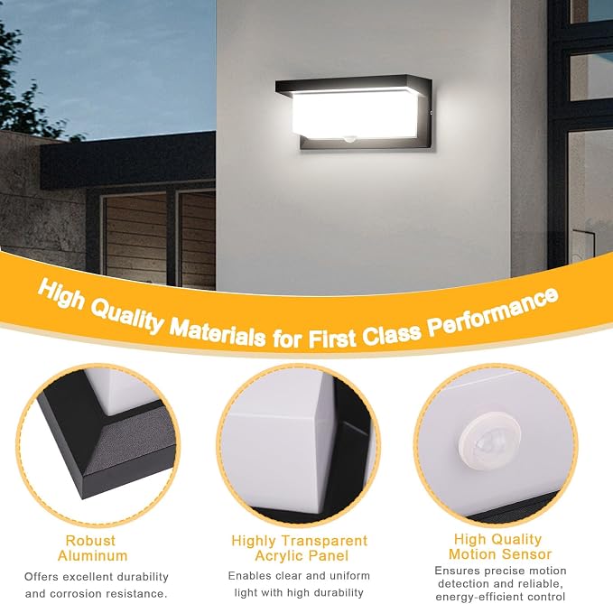 Hardwired 18W LED Motion Sensor Outdoor Lights IP65 Aluminum 110V | Outdoor Motion Sensor Light Indoor Motion Lights for Outside Dusk to Dawn Outside Lighting Fixtures LED Porch Light