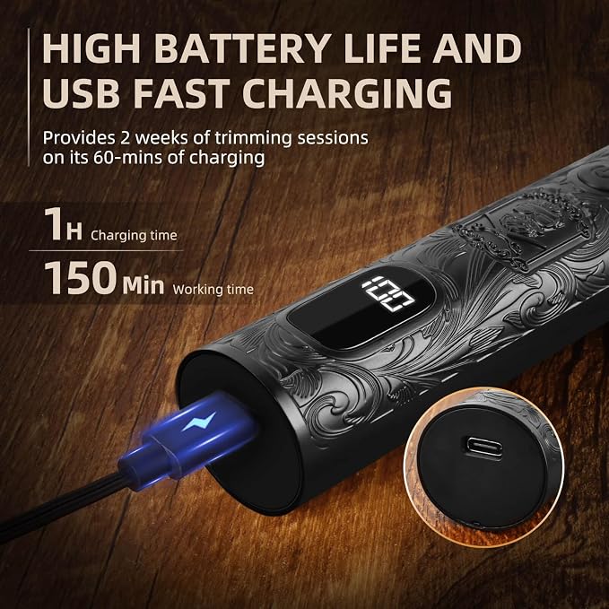 Ufree 7-in-1 Beard Trimmer for Men, Electric Razor Shaver, Men Grooming Kit | 1-10 mm Adjustable Comb for All Mustache Lengths, Type-C, LED Display, Versatile Use on Sideburns, Body, Nose Hair, Men Gift
