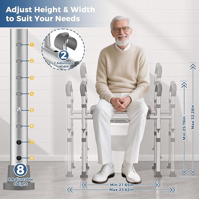 Raised Toilet Seat with Handles for Elderly, Toilet Seats Risers for Seniors,Adjustable Height & Width 400 lb Handicap Pregnant Elavted Toilet Seat Chair, Fits Any Toilet