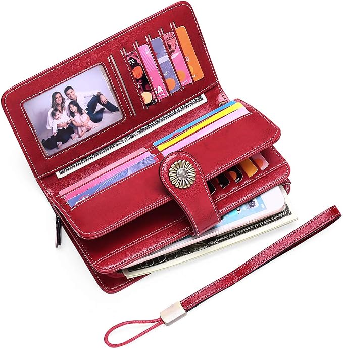 SENDEFN Wallets for Women Leather Credit Card Holder with RFID Blocking Large Capacity Wristlet | with RFID Blocking