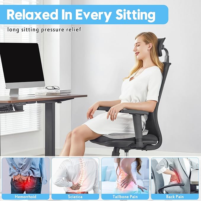 Wheelchair Seat Cushion with Memory Foam - Relieves Sciatica, Back & Tailbone Pain, Pressure Relief Design for Comfort & Posture Support, Non-Slip Bottom, 18"x14"x2.8" (Grey)