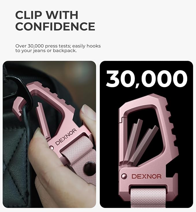 Dexnor Heavy Duty Key Chain Bottle Opener, Carabiner Key Ring Clip Aerospace-grade Stainless Steel Car Key Fob Holder Organizer EDC Keychain Keyring Accessories for Men and Women Peony Pink