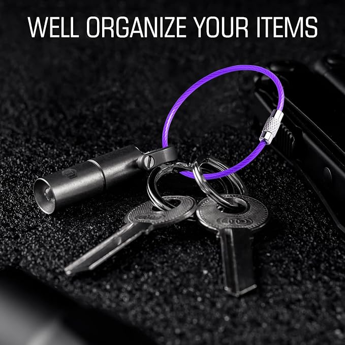 CooBigo 25 Pack Stainless Steel Loops 2mm Coated Wire Keychain Cable Large Key Rings 6 inch Key Chain for Women, Luggage Tags, Key Tags, Keyrings, Kitchen Utensils, Duster - Purple