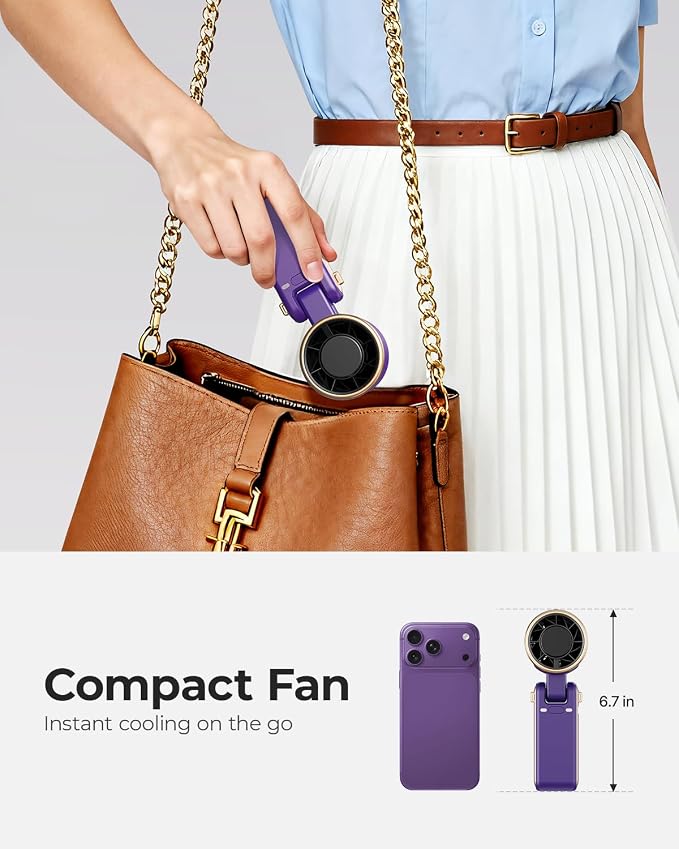 Portable Handheld Turbo Fan - 5 Gear High Speed 4000mAh Rechargeable Mini Personal Hand Fan Blow Cold Air, Battery Operated Travel Essentials, Beach Vacation, Gifts for Women, Men (Purple)