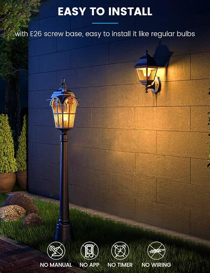 Dusk to Dawn LED Outdoor Light Bulbs, 13W 1100LM(100W Equivalent), A19 Sensor LED Bulb, E26 3000K Soft White Day Night Bulbs, Auto ON/Off, Sensor Lighting for Porch Garage Front Door, 4 Pack