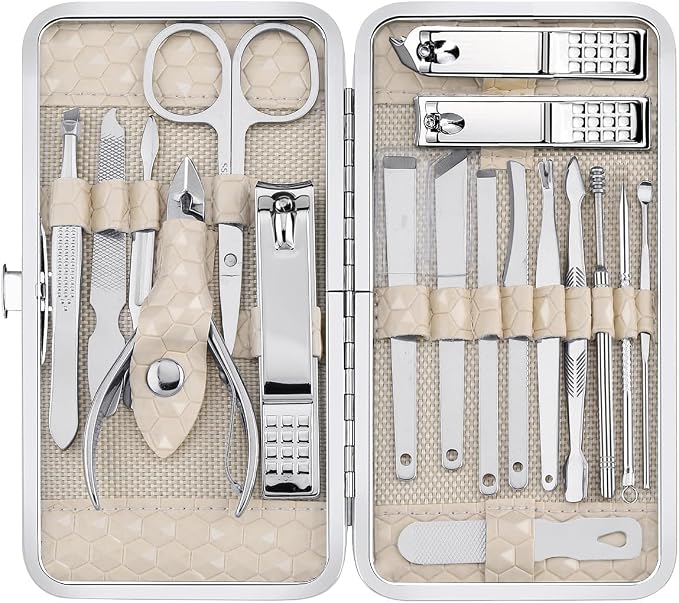 Yougai Nail Clippers Set for Men and Womens Gift Manicure Set 18 Pieces Stainless Steel Manicure Kit,Nail Care Tools with Luxurious Travel Case