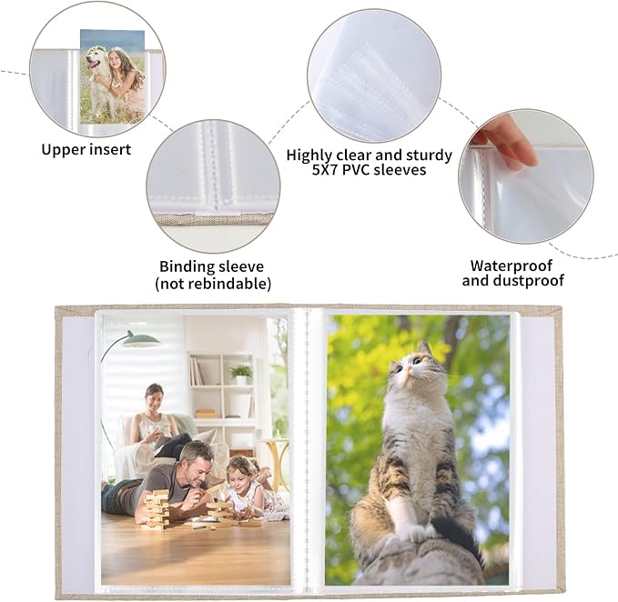 vivinin 2 Pack Photo Album 5x7, Linen Cover Photo Book, Small Photo Album Book for 36 Pockets Hold 72 Pictures, Picture Book for Photos Family Anniversaries Baby Vacations (Beige)