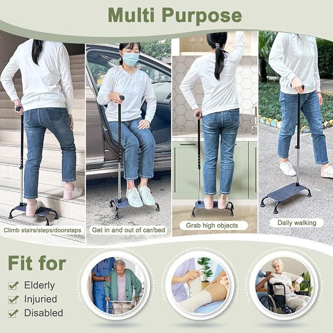 Stair Climbing Cane Lifts for Seniors Half Step Climbing Aid Walker Elevator Stairs Assist Elderly Standing Helper 4 Prong Large Base Quad Walking Sticks Adjustable Stability Balance Devices