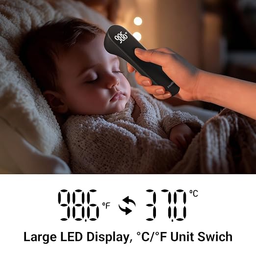 iHealth No-Touch Forehead Thermometer for Adults, Babies, Kids PT3 Black | 1s Fast Accurate, 3 Ultra-Sensitive Sensors, Quiet Vibration Feedback, Digital Large LED Digits, Use for Home & Nurses