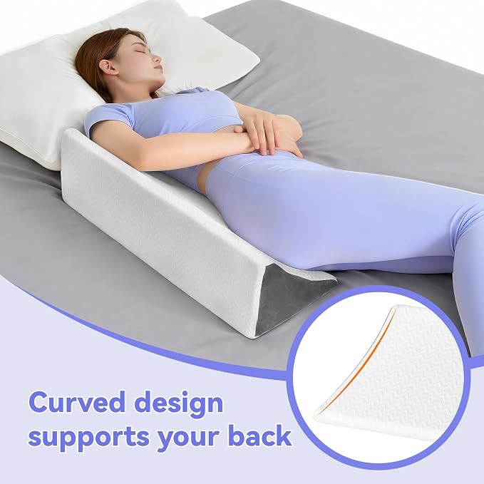 Vekkia Wedge Pillow for Side Sleeping, Ergonomic Back Support Pillow with High-Density Foam for Pregnancy Support, Back Pain, Preventing Bedsores, Surgery Recovery, Removable Cover, White/Gray