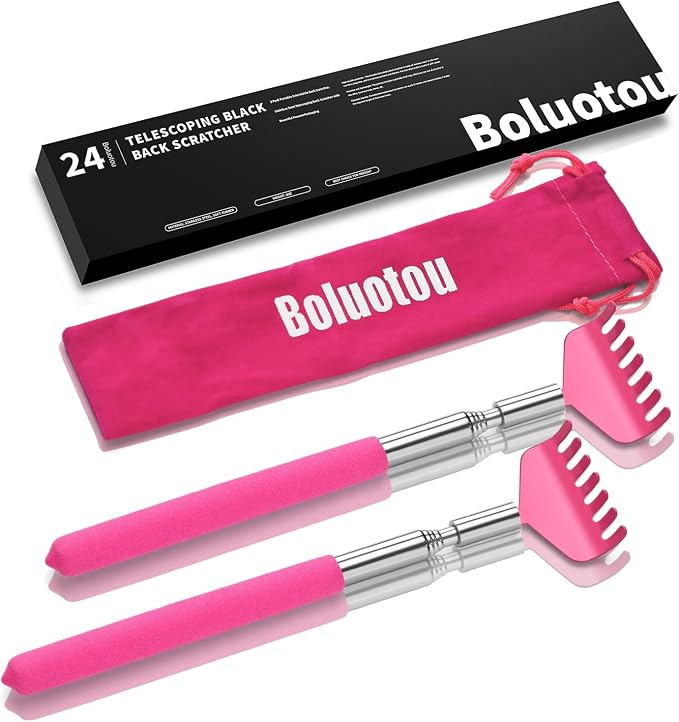 2 Pack Extendable Back Scratcher, Stainless Steel Telescoping, Pink Red | Portable Extendable Back Scratcher, Stainless Steel Telescoping Back Scratcher with Beautiful Present Packaging