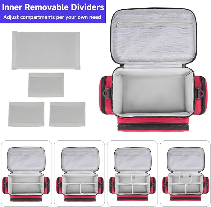 LEFOR·Z Small Medical Bag,First Aid Bag Empty,Home Health Nurse Bag with Detachable Divider,Medical Supplies Storage Tote for Nursing Student,Therapist,Doctors,Red(11.7x7.6x8inch)