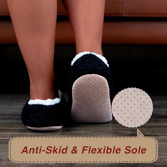 cosyone1997 2-Pair Thick Warm Fuzzy Slippers for Women Indoor Fluffy Sherpa Lined, Winter House Shoe Socks Non-Slip Soft Soles, Cozy Christmas Gifts
