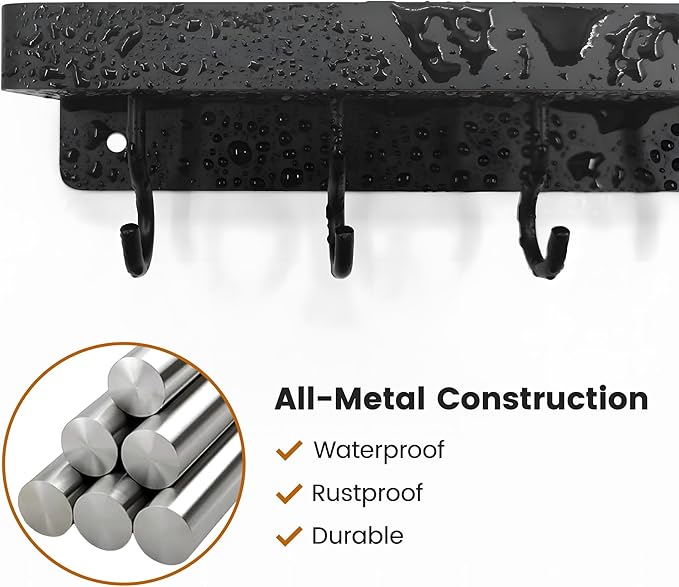 niffgaff Black Key Holder Wall Mount, Stainless Steel Self Adhesive Hooks Rack with Shelf, No Drill Key Hanger for Door and Wall
