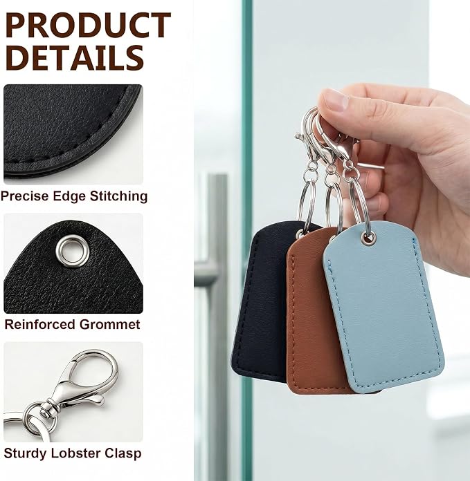 3pcs 2.3x1.8in Key Fob Holder, PU Leather RFID Key Case Protector with Ring, Proximity ID Card Keychain Case Cover