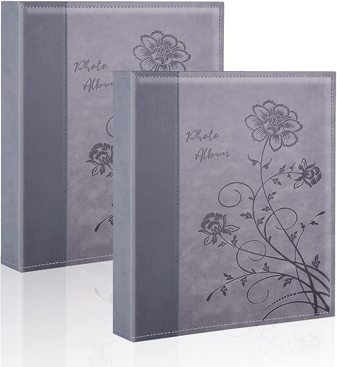 Photo Album 8x10 2 Packs Clear Pages Pockets Leathe Cover Slip Slide in Photo Album Each Holds 100 Vertical 8x10 Photos Picture Book for Wedding Family (Grey)