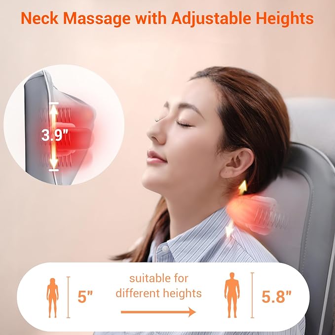 Mynt Shiatsu Neck and Back Massager with Heat, 3D Kneading Full Back Massager for Pain Relief Deep Tissue, Foldable Adjustable Chair Massager for Home Office, Christmas Gift for Dad Mom, Gray