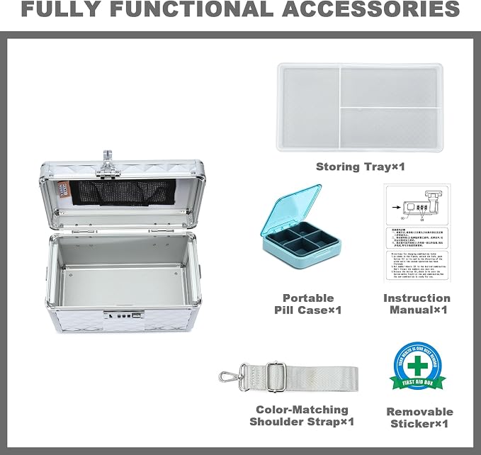 Storage Lock Box with Combination Lock, Lockable Medicine Storage Box, Empty First Aid Box, Security Lock Box, Multipurpose Locking Box for Home and Outdoor Use (Silver, Small)