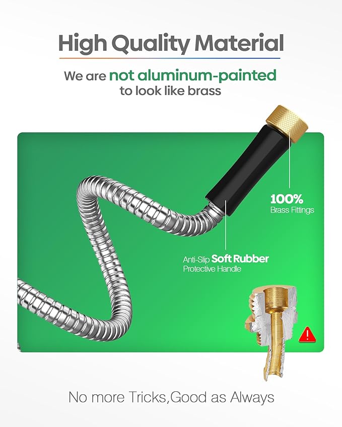 Short Metal Garden Hose 15 ft Connector, Stainless Steel Small Hose Extension Adapter for Hose Reel, Long, Flexible, Lightweight & Heavy Duty Water Pipe, No Kinking Outdoor Water Hose for Yard 15 Feet