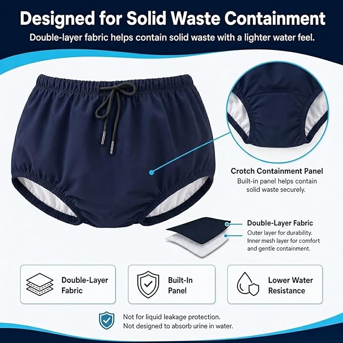 AQX Reusable Adult Swim Diapers Special Needs, Incontinence Swimwear XL | Waterproof Adult Diapers for Swimming, Washable Pool Underwear for Seniors Incontinence Special Needs, SPA, Beach or Travel