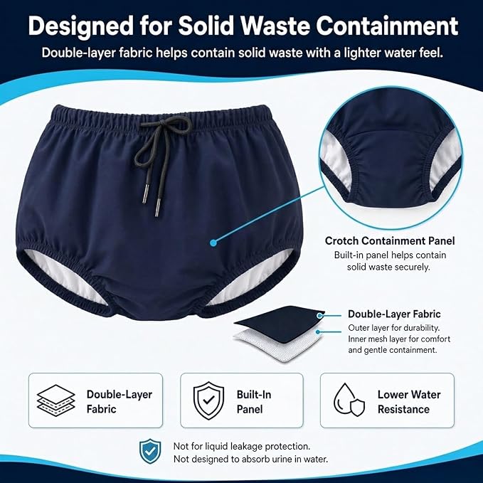 AQX Reusable Adult Swim Diapers Special Needs, Incontinence Swimwear 3XL | Waterproof Adult Diapers for Swimming, Washable Pool Underwear for Seniors Incontinence Special Needs, SPA, Beach or Travel