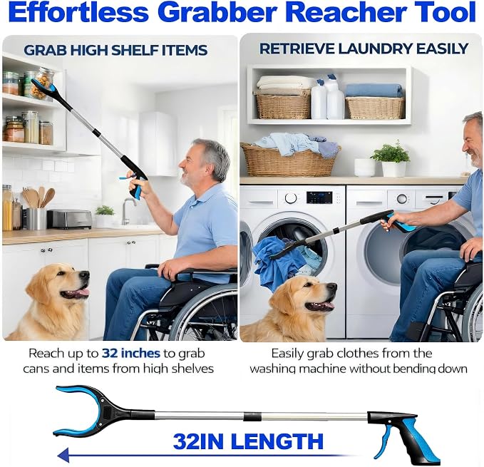 LEGENDONE 32" Grabber Reacher Tool, Foldable Reacher Grabbers Pickup Tool for Senior, Heavy Duty Upper Gripper, Wide Claw Trash Picker, Strong Grip| Powerful Magnet| 360° Rotating Head