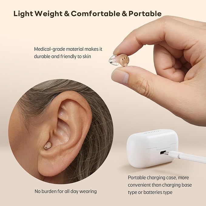 Vivtone Supermini Hearing Aids (Not Amplifiers), Rechargeable Digital Hearing Devices with 16-Channel Sound Processing for Superior Sound Quality, Auto-On/Off, Pair