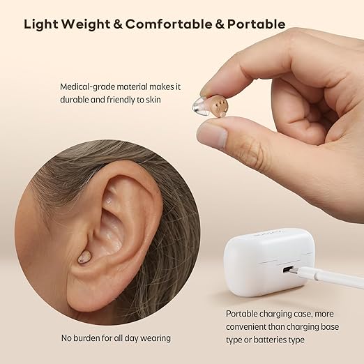 Supermini Hearing Aids (Not Amplifiers), Rechargeable Digital Hearing Devices with 16-Channel Sound Processing for Superior Sound Quality, Auto-On/Off, Pair