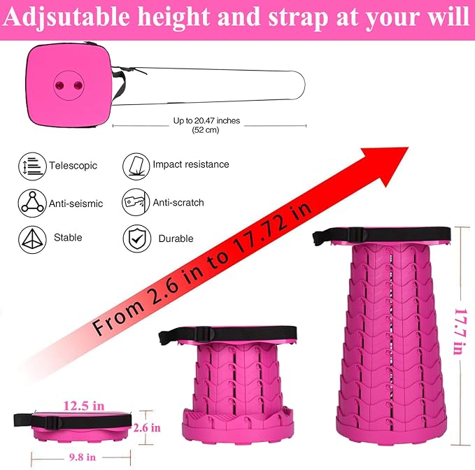 Fishboy Upgraded Collapsible Stool, 400lbs Max Weight, Lightweight But Sturdy, Portable Retractable Folding Telescoping Foldable Camping Stool for Adults Outdoor Fishing Hiking BBQ