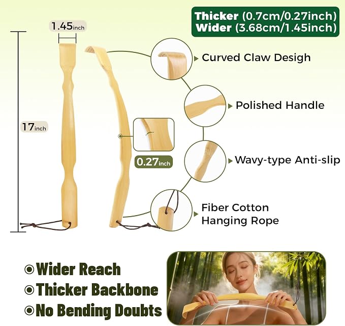 1 PCS Bamboo Back Scratcher,17" Long Cured Handle | Strong Sturdy Self-Massager Wooden Back Scratchers for Scratching Itches,Best Gift for Father's Day Pregnant Women&People