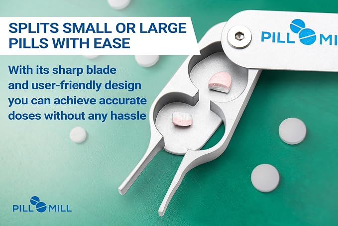 Pill Cutter Splitter for Small and Tiny Pills by Pill Mill - Featuring a Durable Metal Blade That Will Never Dull, Pill-Splitter with Centering Device, Cortador de Pastillas Para Medicina, Pill-Slicer