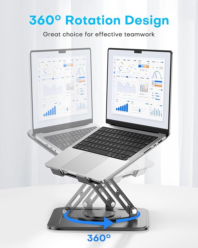LOXP Adjustable Laptop Stand, Computer Stand with 360 Rotating Base | Ergonomic Laptop Riser Mount for Desk Foldable Protable Computer Desk Fits with MacBook Pro Air