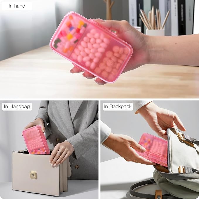 FYY Weekly Pill Organizer with Labels,8 Compartments Travel Daily Pill Case Airtight Moistureproof Large Pill Box to Hold Vitamins, Fish Oil, Supplements,Cotton Swab and Bandages-Hot Pink