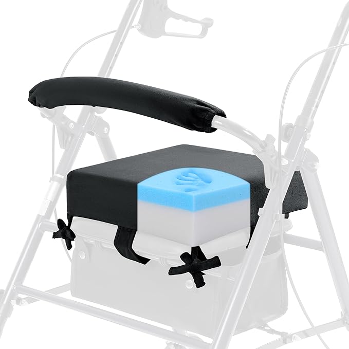 BALAPET Non-Slip Rollator Walker Seat Cushion and Backrest Cover Set for Elderly,Thickened 3in Supportive Memory Foam Walker Seat Cushion, Walker Seat Accessories for Seniors(Black)