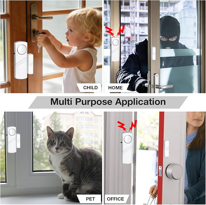 Door Window Alarm, 90dB Wireless Sensor Door Window Burglar Alarm for Home Security, Kids Safety and Office, Garage, Apartment, House, Easy Installation