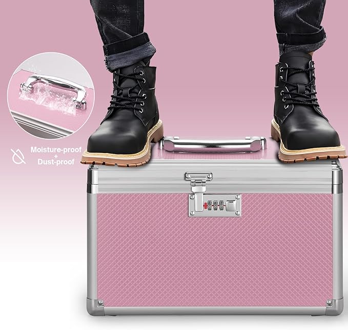 Medicine Lock Box With Combination Lock - 11.2 x 7.6 x 7.6 Inches - First Aid Safe Medication Storage Box, Medications and Personal Items, Safe Boxes for Home and Outdoor - Pink