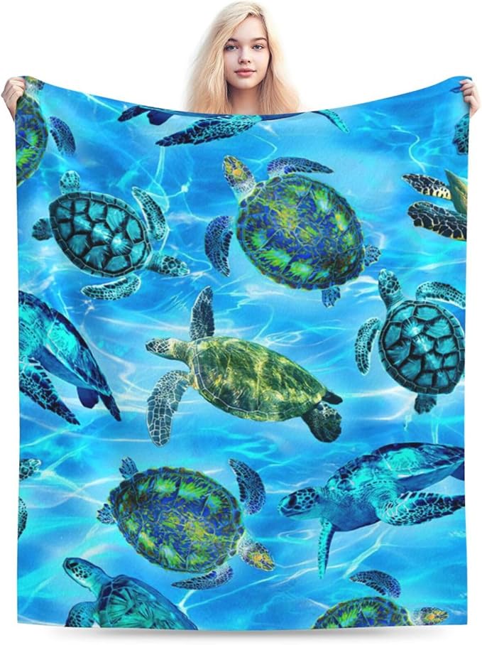 Sea Turtle Flannel Blanket Soft Cozy Nautical Ocean Turtle Fleece Plush Stuff Decor Throw Blanket Warm Sea Turtle Blanket Gifts for Girls Boys Lovers Women Adults Men Kids Bed Travel 60"x80"